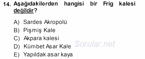 Eski Anadolu Tarihi 2013 - 2014 Dönem Sonu Sınavı 14.Soru