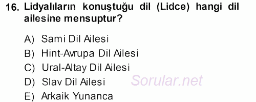 Eski Anadolu Tarihi 2013 - 2014 Dönem Sonu Sınavı 16.Soru