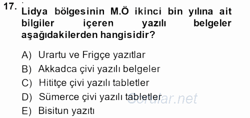 Eski Anadolu Tarihi 2013 - 2014 Dönem Sonu Sınavı 17.Soru