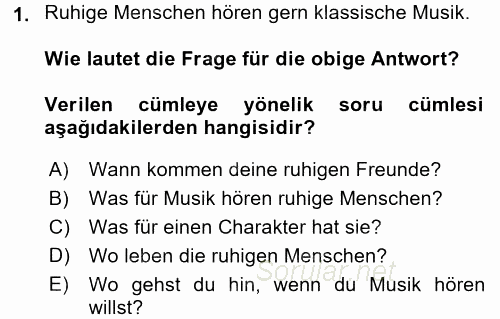 Almanca 2 2016 - 2017 Ara Sınavı 1.Soru