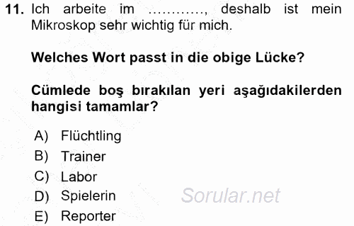 Almanca 2 2016 - 2017 Ara Sınavı 11.Soru
