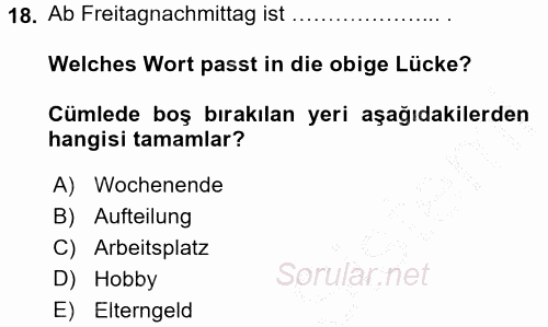 Almanca 2 2016 - 2017 Ara Sınavı 18.Soru
