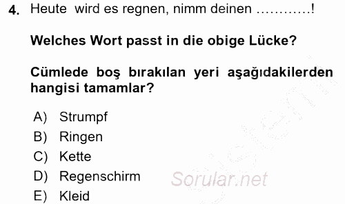 Almanca 2 2016 - 2017 Ara Sınavı 4.Soru
