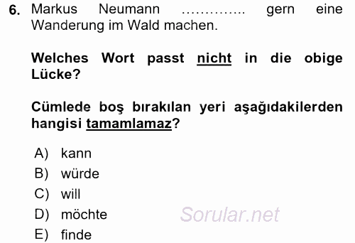 Almanca 2 2016 - 2017 Ara Sınavı 6.Soru