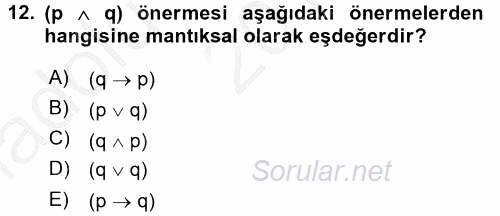 Sembolik Mantık 2016 - 2017 Ara Sınavı 12.Soru