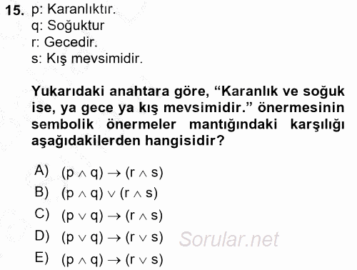 Sembolik Mantık 2016 - 2017 Ara Sınavı 15.Soru