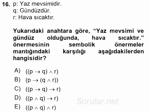 Sembolik Mantık 2016 - 2017 Ara Sınavı 16.Soru