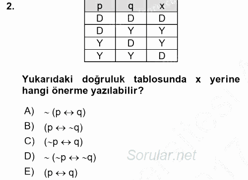 Sembolik Mantık 2016 - 2017 Ara Sınavı 2.Soru