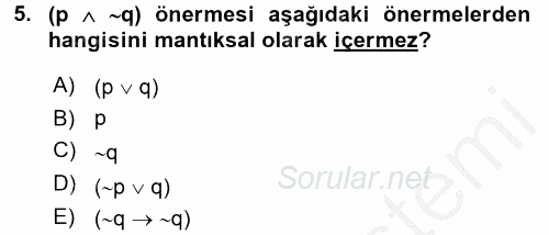 Sembolik Mantık 2016 - 2017 Ara Sınavı 5.Soru