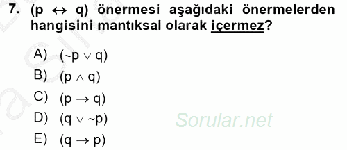 Sembolik Mantık 2016 - 2017 Ara Sınavı 7.Soru
