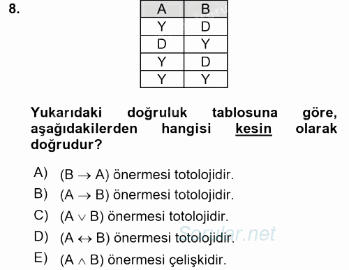 Sembolik Mantık 2016 - 2017 Ara Sınavı 8.Soru