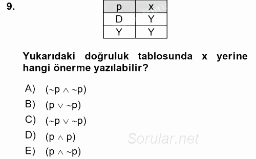 Sembolik Mantık 2016 - 2017 Ara Sınavı 9.Soru