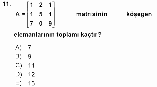 Matematik 1 2017 - 2018 Dönem Sonu Sınavı 11.Soru