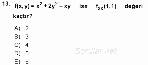 Matematik 1 2017 - 2018 Dönem Sonu Sınavı 13.Soru