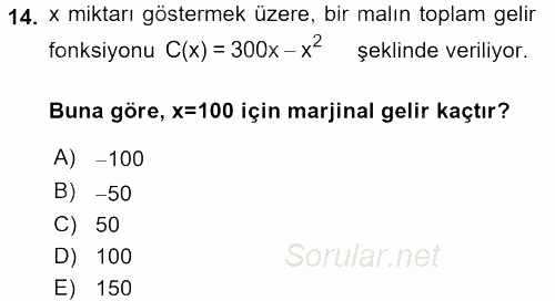 Matematik 1 2017 - 2018 Dönem Sonu Sınavı 14.Soru