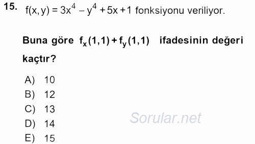 Matematik 1 2017 - 2018 Dönem Sonu Sınavı 15.Soru