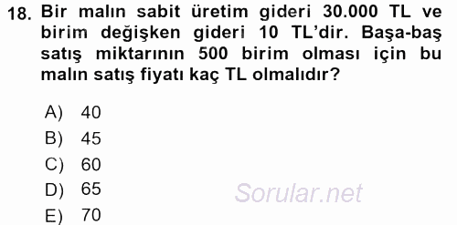 Matematik 1 2017 - 2018 Dönem Sonu Sınavı 18.Soru