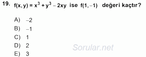 Matematik 1 2017 - 2018 Dönem Sonu Sınavı 19.Soru