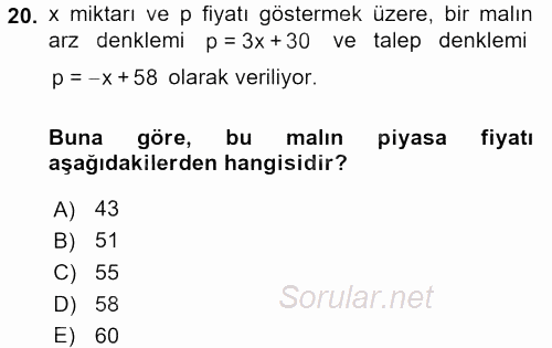 Matematik 1 2017 - 2018 Dönem Sonu Sınavı 20.Soru