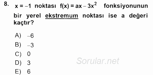 Matematik 1 2017 - 2018 Dönem Sonu Sınavı 8.Soru