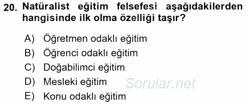 Felsefe 2015 - 2016 Dönem Sonu Sınavı 20.Soru