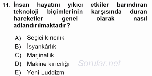 Yeni Teknolojiler ve Çalışma Hayatı 2017 - 2018 Dönem Sonu Sınavı 11.Soru