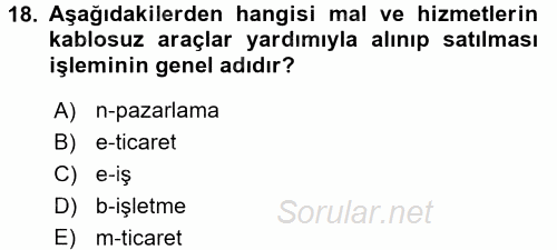 Yeni Teknolojiler ve Çalışma Hayatı 2017 - 2018 Dönem Sonu Sınavı 18.Soru