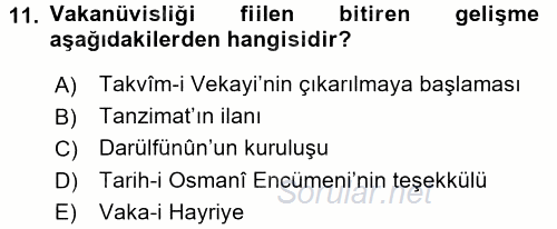 Tarih Metodu 2015 - 2016 Dönem Sonu Sınavı 11.Soru