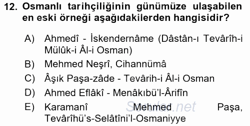 Tarih Metodu 2015 - 2016 Dönem Sonu Sınavı 12.Soru