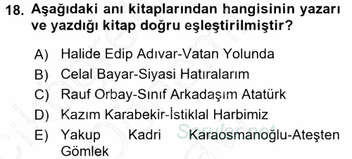 Tarih Metodu 2015 - 2016 Dönem Sonu Sınavı 18.Soru