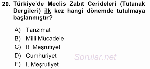 Tarih Metodu 2015 - 2016 Dönem Sonu Sınavı 20.Soru