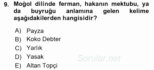 Tarih Metodu 2015 - 2016 Dönem Sonu Sınavı 9.Soru