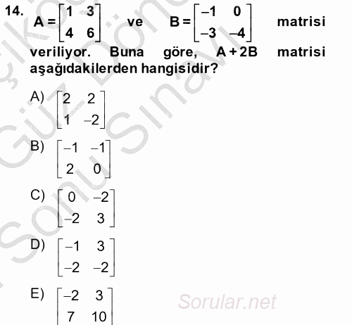 Matematik 1 2014 - 2015 Dönem Sonu Sınavı 14.Soru