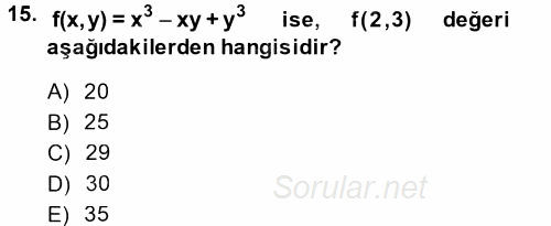 Matematik 1 2014 - 2015 Dönem Sonu Sınavı 15.Soru