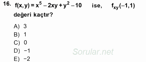 Matematik 1 2014 - 2015 Dönem Sonu Sınavı 16.Soru