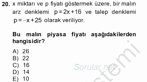 Matematik 1 2014 - 2015 Dönem Sonu Sınavı 20.Soru