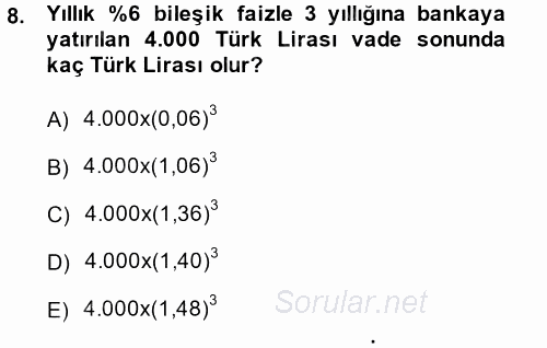 Matematik 1 2014 - 2015 Dönem Sonu Sınavı 8.Soru