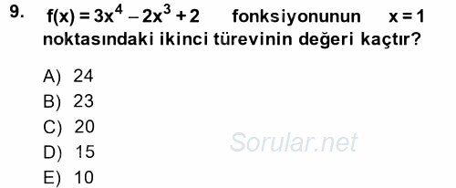 Matematik 1 2014 - 2015 Dönem Sonu Sınavı 9.Soru