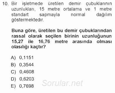 İstatistik 1 2012 - 2013 Tek Ders Sınavı 10.Soru