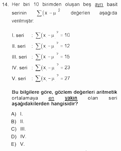 İstatistik 1 2012 - 2013 Tek Ders Sınavı 14.Soru