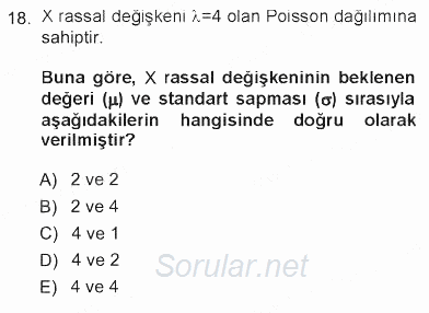 İstatistik 1 2012 - 2013 Tek Ders Sınavı 18.Soru