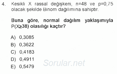 İstatistik 1 2012 - 2013 Tek Ders Sınavı 4.Soru