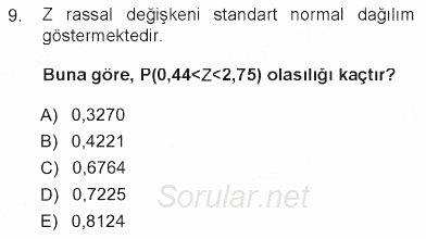 İstatistik 1 2012 - 2013 Tek Ders Sınavı 9.Soru