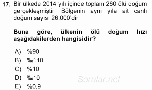 Tıbbi İstatistik 2016 - 2017 Ara Sınavı 17.Soru