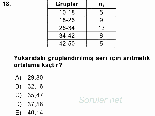 Tıbbi İstatistik 2016 - 2017 Ara Sınavı 18.Soru