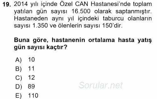 Tıbbi İstatistik 2016 - 2017 Ara Sınavı 19.Soru