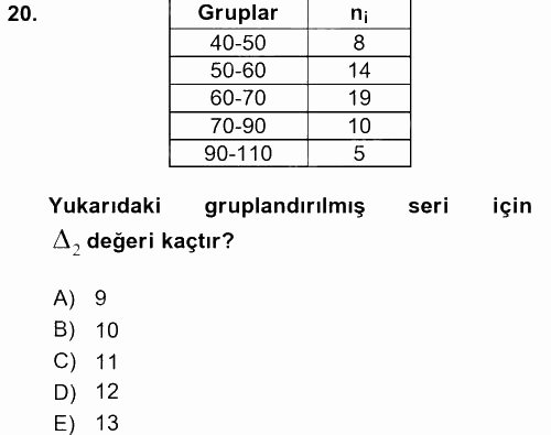 Tıbbi İstatistik 2016 - 2017 Ara Sınavı 20.Soru