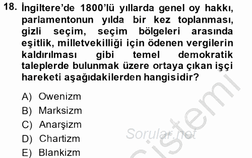 Sendikacılık 2014 - 2015 Dönem Sonu Sınavı 18.Soru