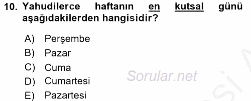 Yaşayan Dünya Dinleri 2016 - 2017 3 Ders Sınavı 10.Soru