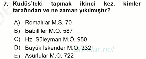 Yaşayan Dünya Dinleri 2016 - 2017 3 Ders Sınavı 7.Soru